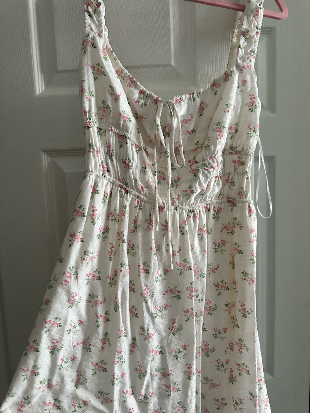 Love Tree White Floral Mini Dress with Pink and Green Accents